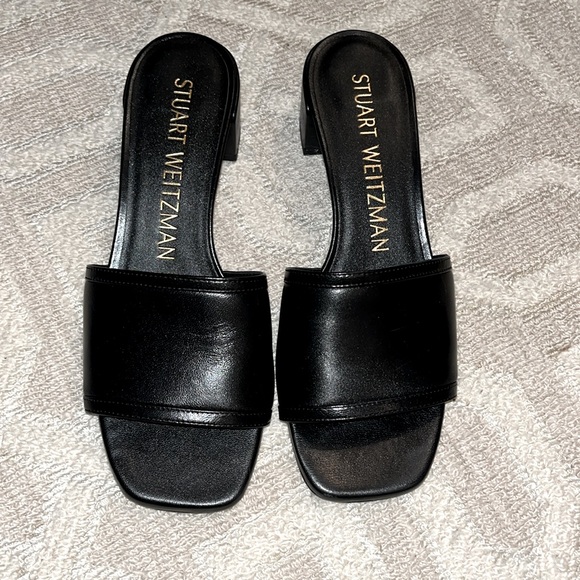Stuart Weitzman Cayman Black Leather Sandals - Picture 1 of 8